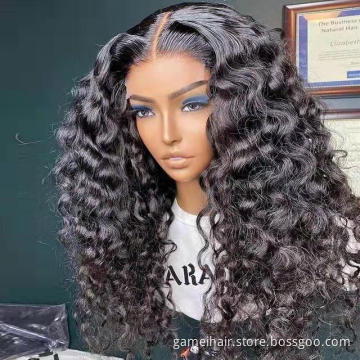 Wholesale Brazilian Deep Wave Lace Frontal Human Hair Wigs For Black Women Pre Plucked 13x4 13x6 HD Transparent Lace Frontal Wig